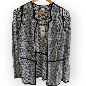 Sigrid Olsen NWT XS Silk Open Black Cream Geometric Cardigan Lightweight